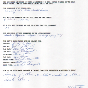 Elroy Face Autographed Hand Filled Out Survey Page (JSA)