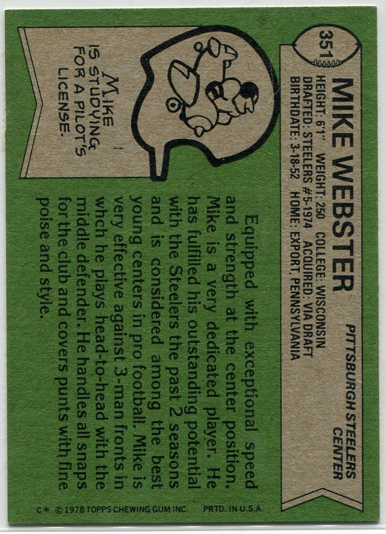 Mike Webster 1978 Topps Card #351 - Image 2