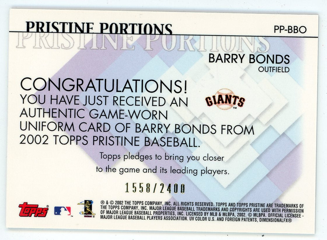 Barry Bonds 2002 Topps Pristine Portions Patch Relic #PP-BBO - Image 2