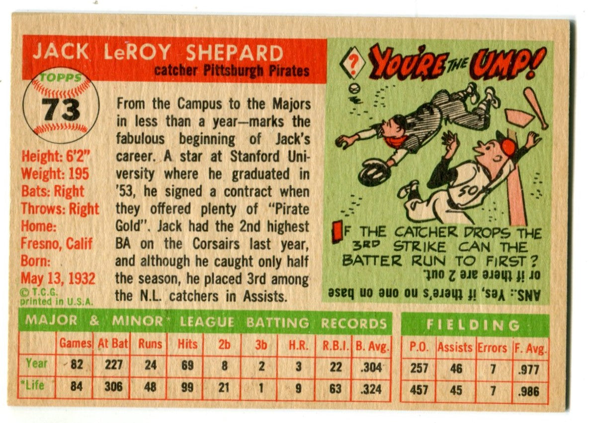 Jack Shepard 1955 Topps #73 Card - Image 2