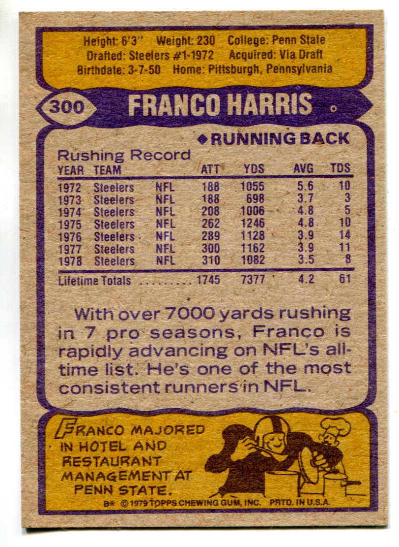 Franco Harris 1979 Topps Card #300 - Image 2