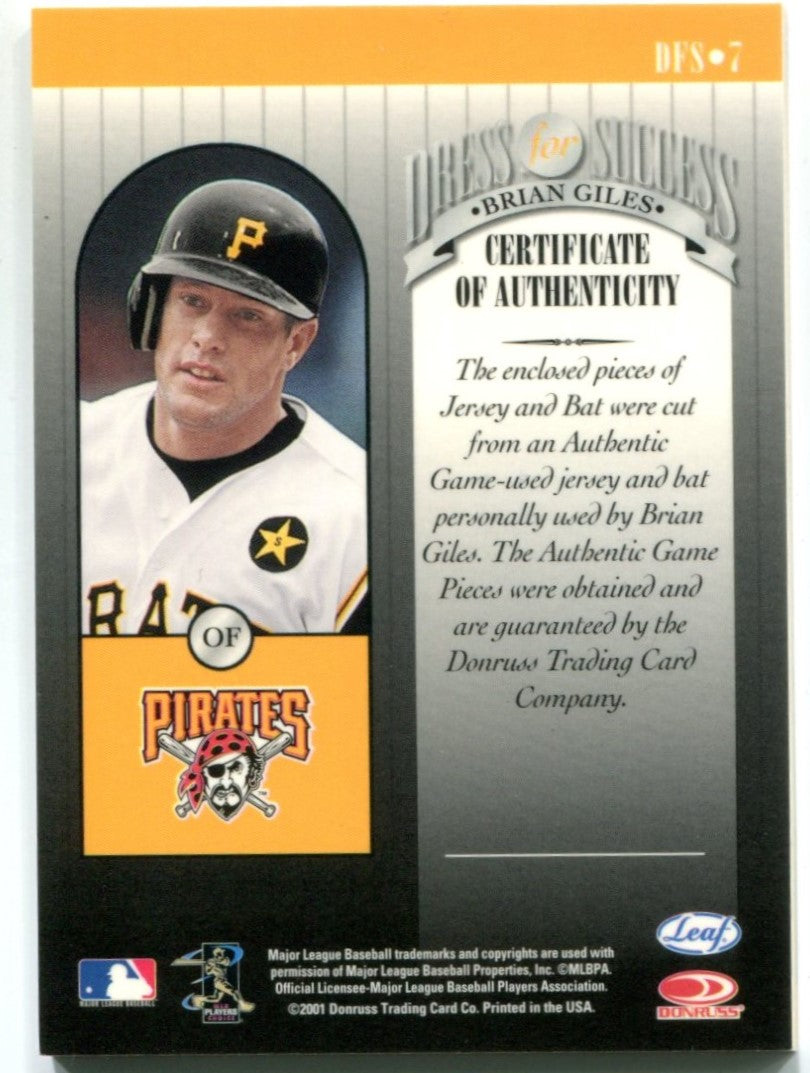 Brian Giles 2001 Donruss Leaf Dress for Success #DES7 Bat/Jersey Card - Image 2