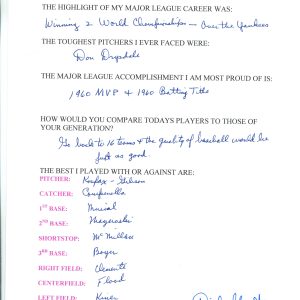 Dick Groat Autographed Hand Filled Out Survey Page