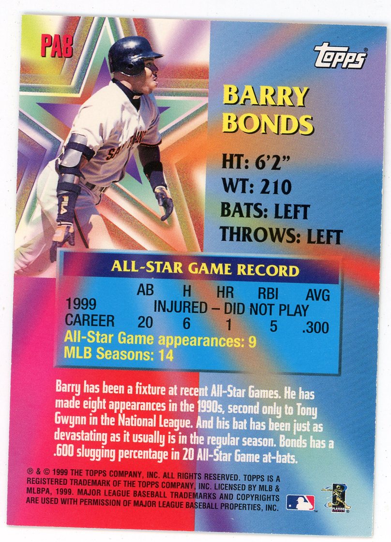 Barry Bonds 1999 Topps Perennial All-Stars #PA8 - Image 2